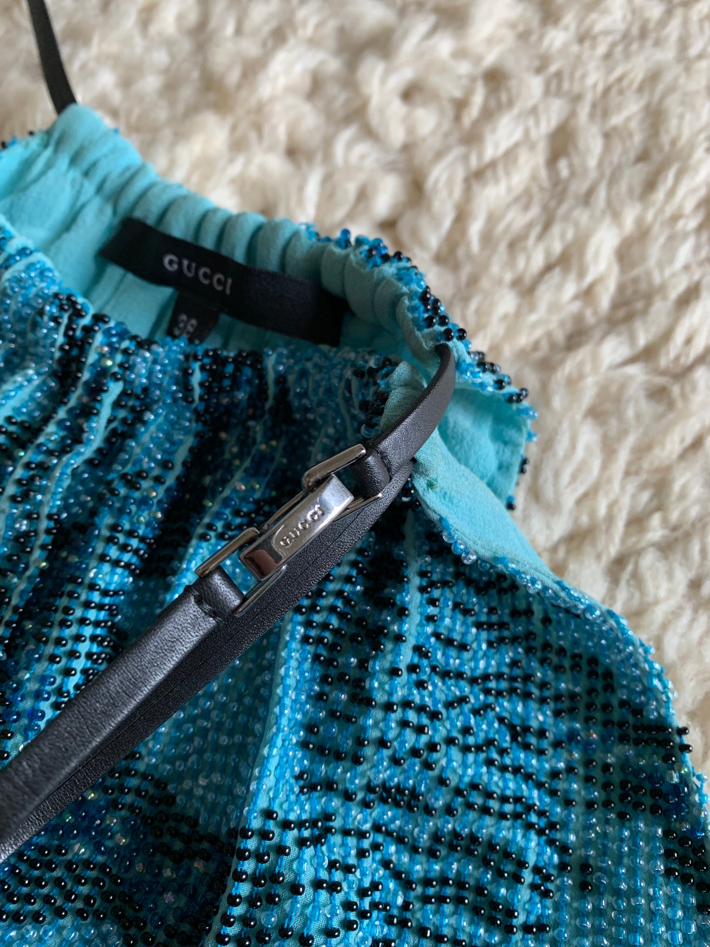 Vintage GUCCI by Tom Ford Beaded Embellished Leather Snakeskin Snake Skin Python Print Flowy Tank Top Evening Blouse Tunic Deep V - RARE!!!