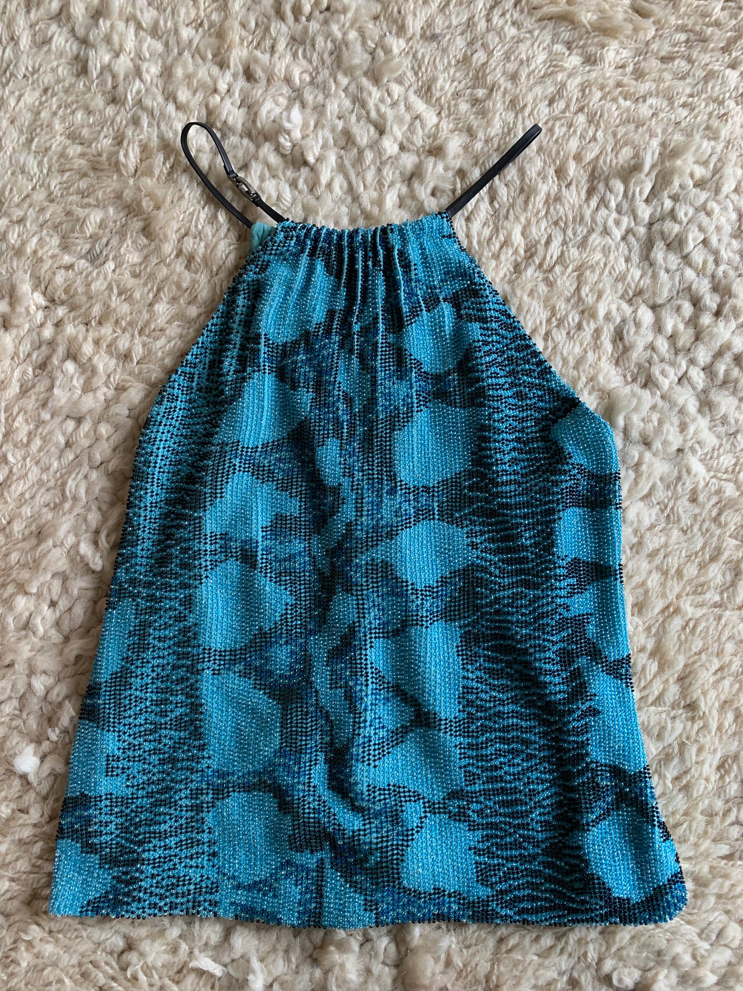 Vintage GUCCI by Tom Ford Beaded Embellished Leather Snakeskin Snake Skin Python Print Flowy Tank Top Evening Blouse Tunic Deep V - RARE!!!