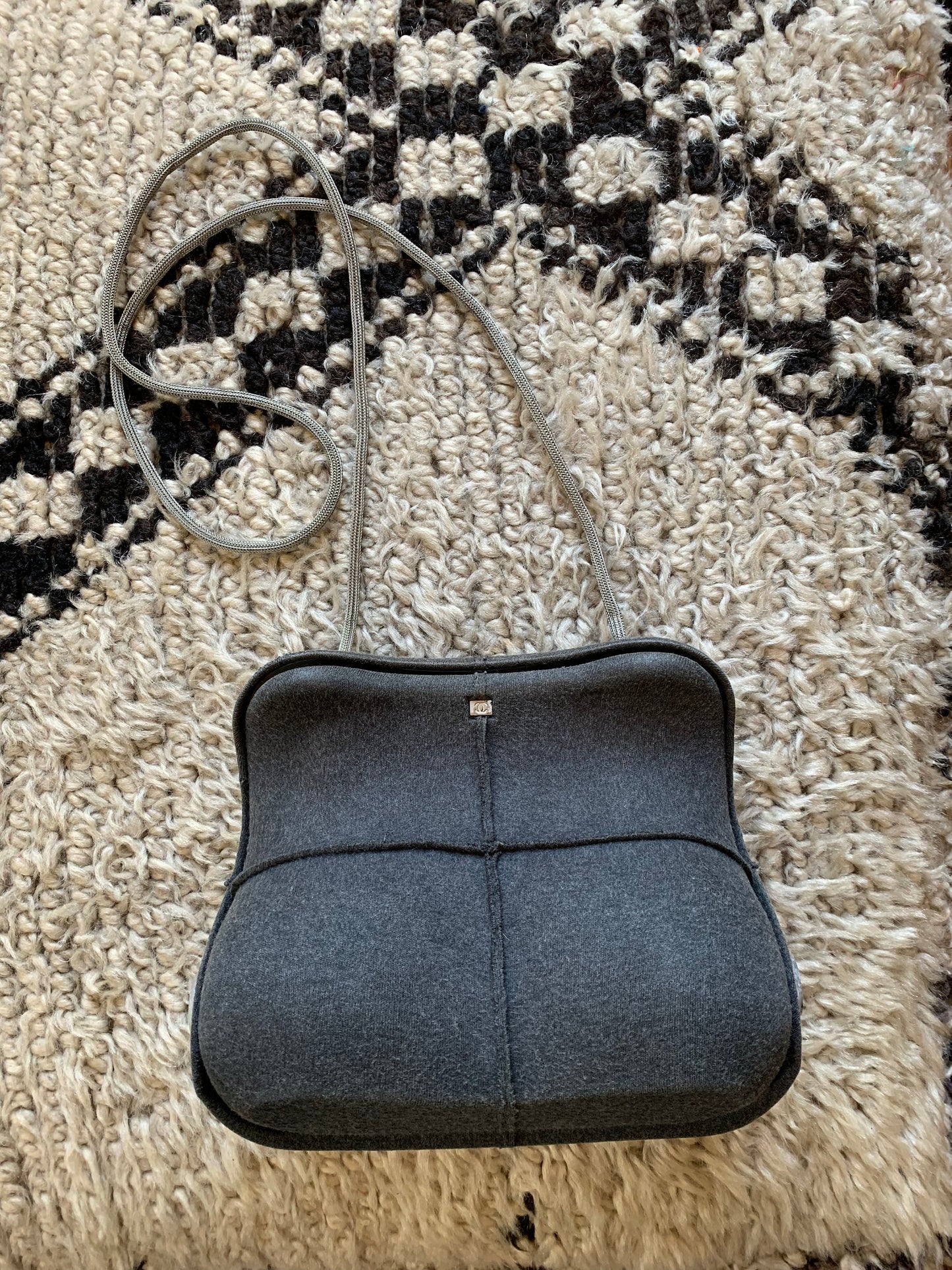 Vintage 1999 90's CHANEL Logo Grey Silver Monogram Millennium Butt Bag Hard Case Purse Shoulder Bum Bag Crossbody Cross body Canteen Clutch