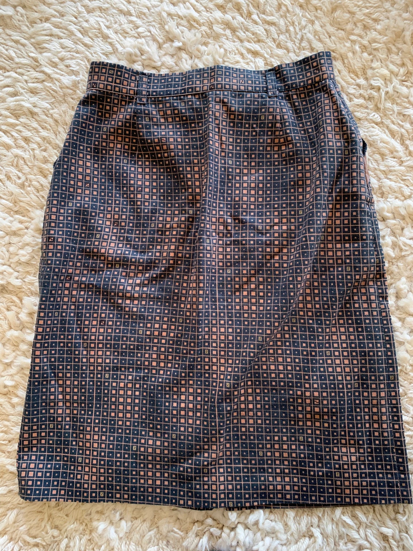 Vintage FENDI FF Micro Zucca Print MONOGRAM Silk Womens Brown Black Dress Knee Length Pencil Skirt Evening Button Skirt S M - Wow!!