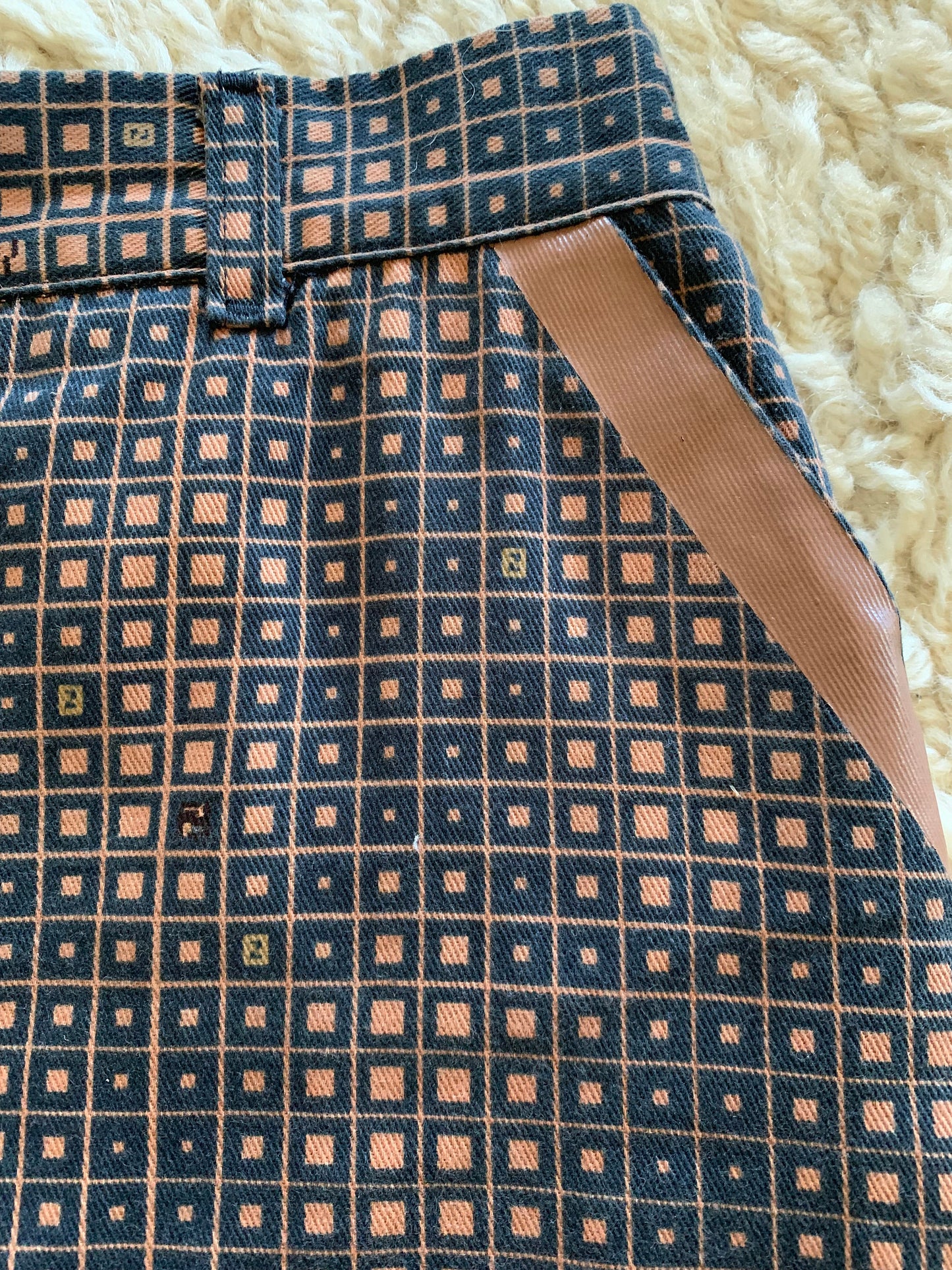 Vintage FENDI FF Micro Zucca Print MONOGRAM Silk Womens Brown Black Dress Knee Length Pencil Skirt Evening Button Skirt S M - Wow!!