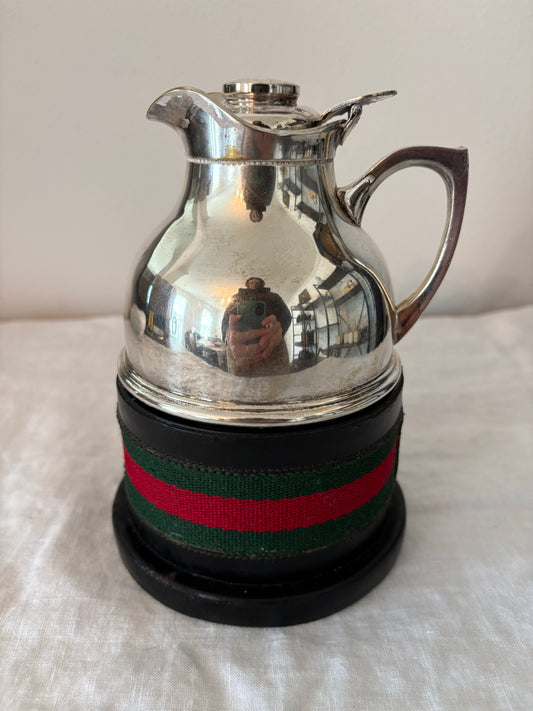 GUCCI 1960’s Silver Pitcher with Black Leather and Web Stripe Coaster