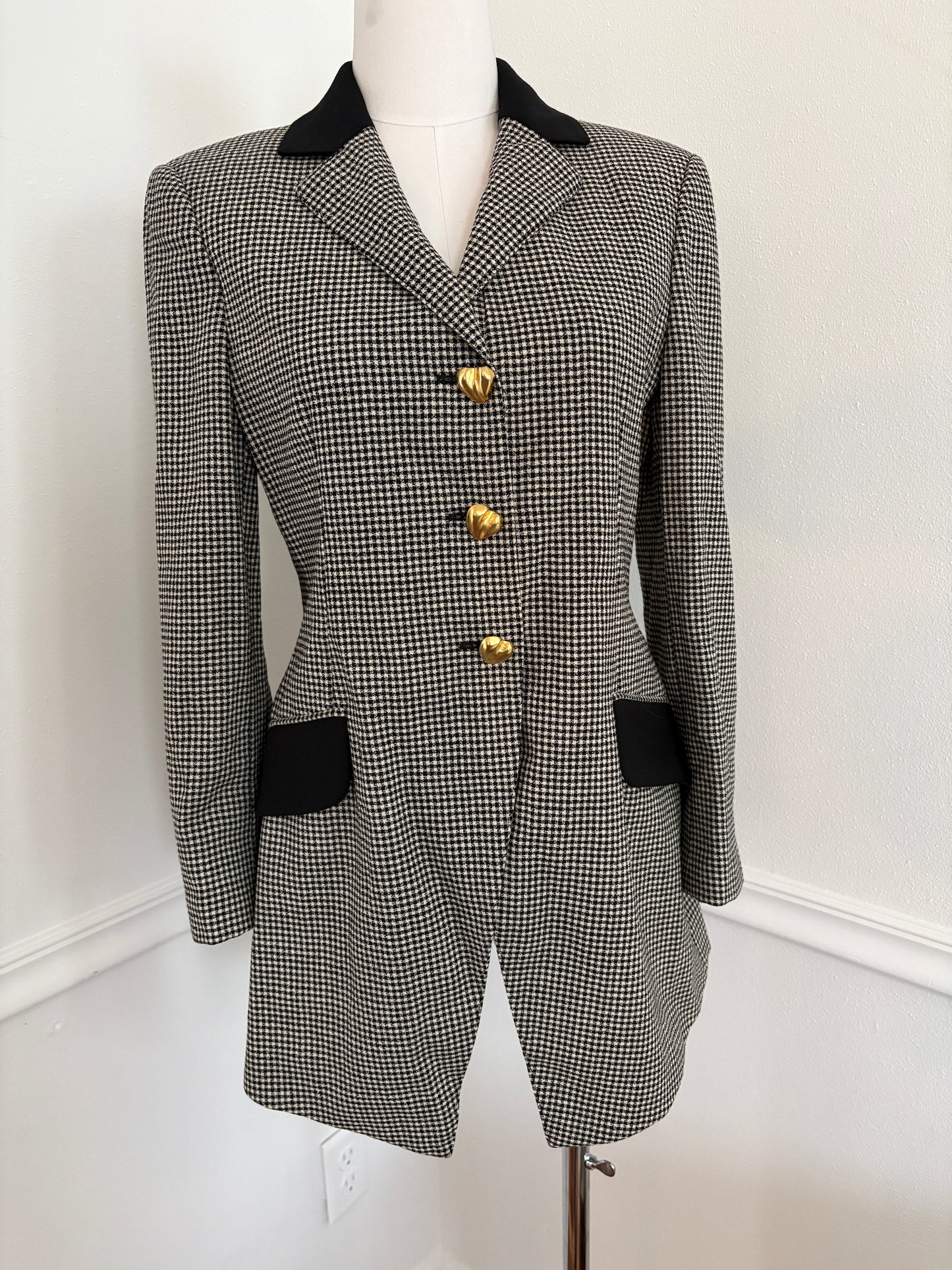 MOSCHINO Archival Vintage 1991 Houndstooth Blazer with Heart Buttons