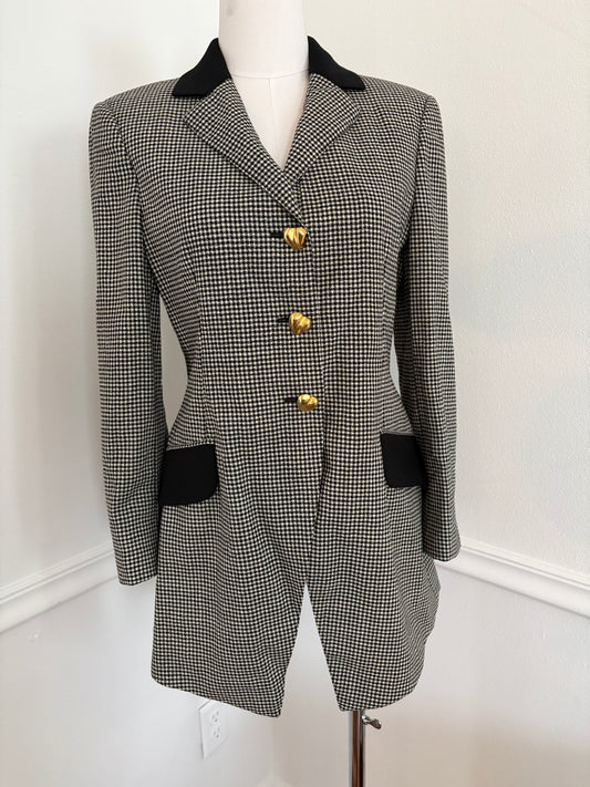 MOSCHINO Archival Vintage 1991 Houndstooth Blazer with Heart Buttons