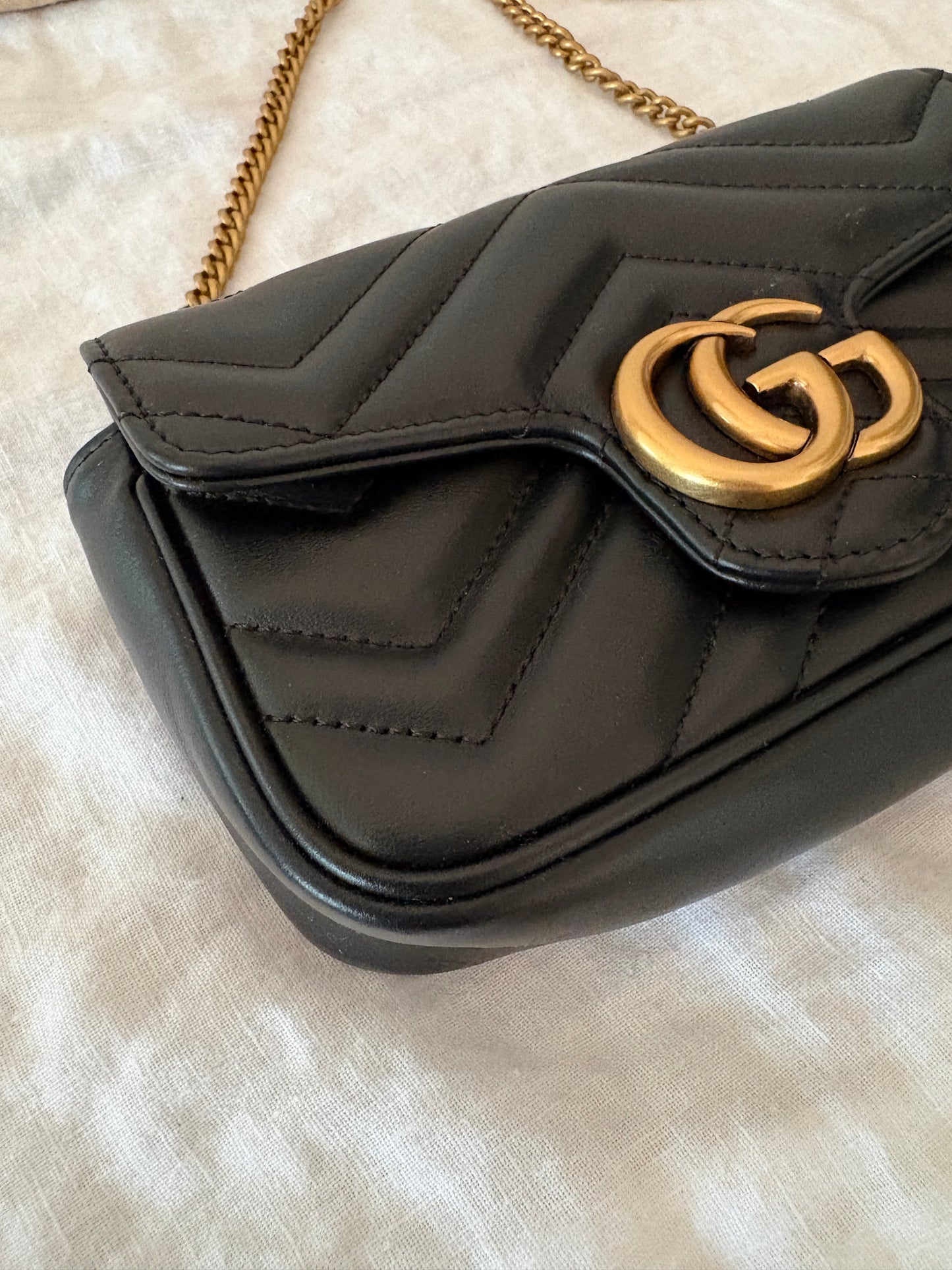 Gucci Black Leather Micro Marmont Crossbody Bag GHW
