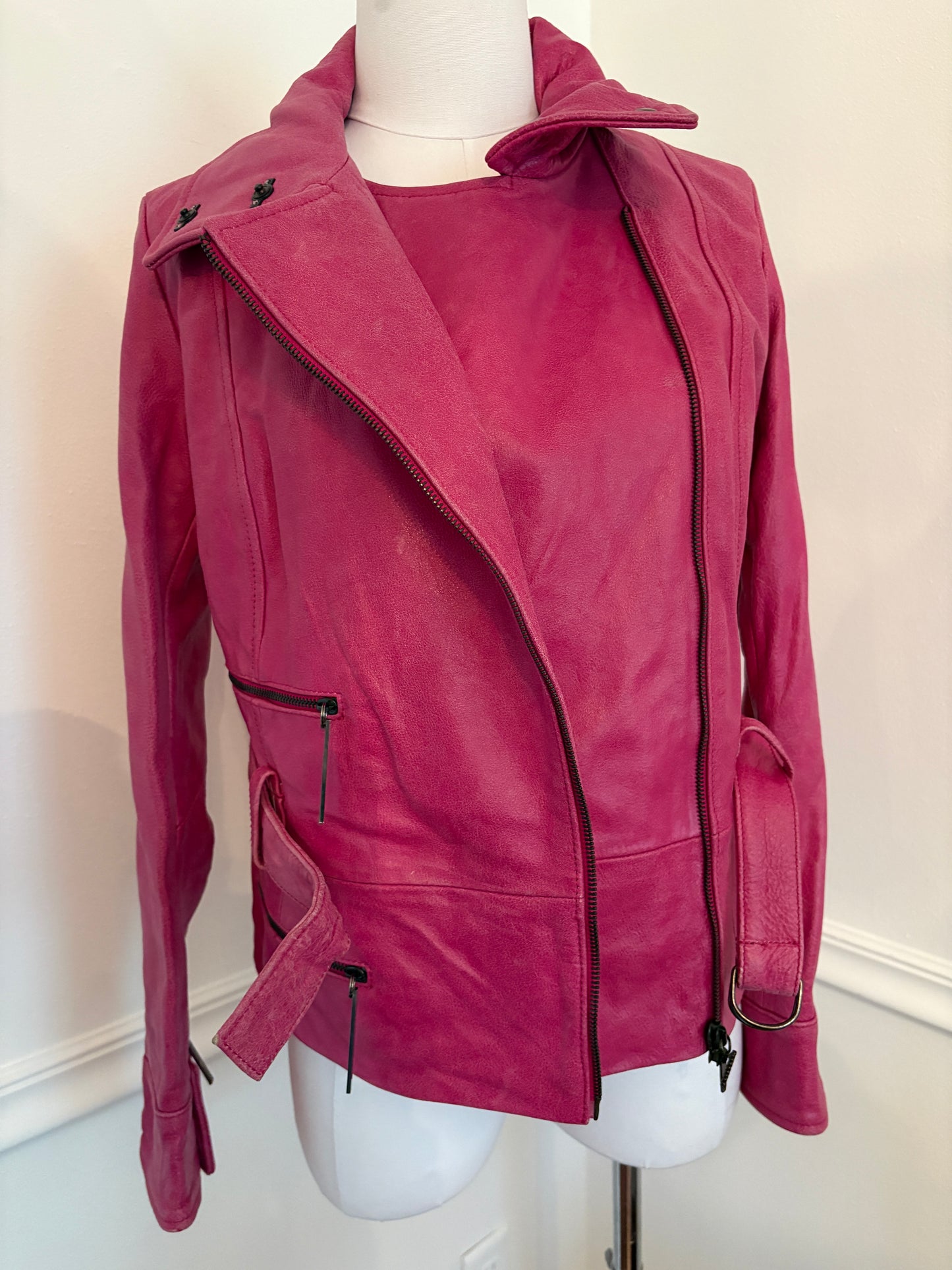 UNGARO 1990's Vintage Pink Leather Motorcycle Biker Jacket M