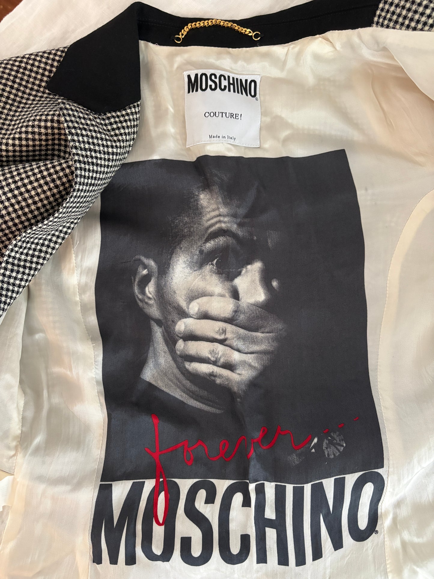 MOSCHINO Archival Vintage 1991 Houndstooth Blazer with Heart Buttons