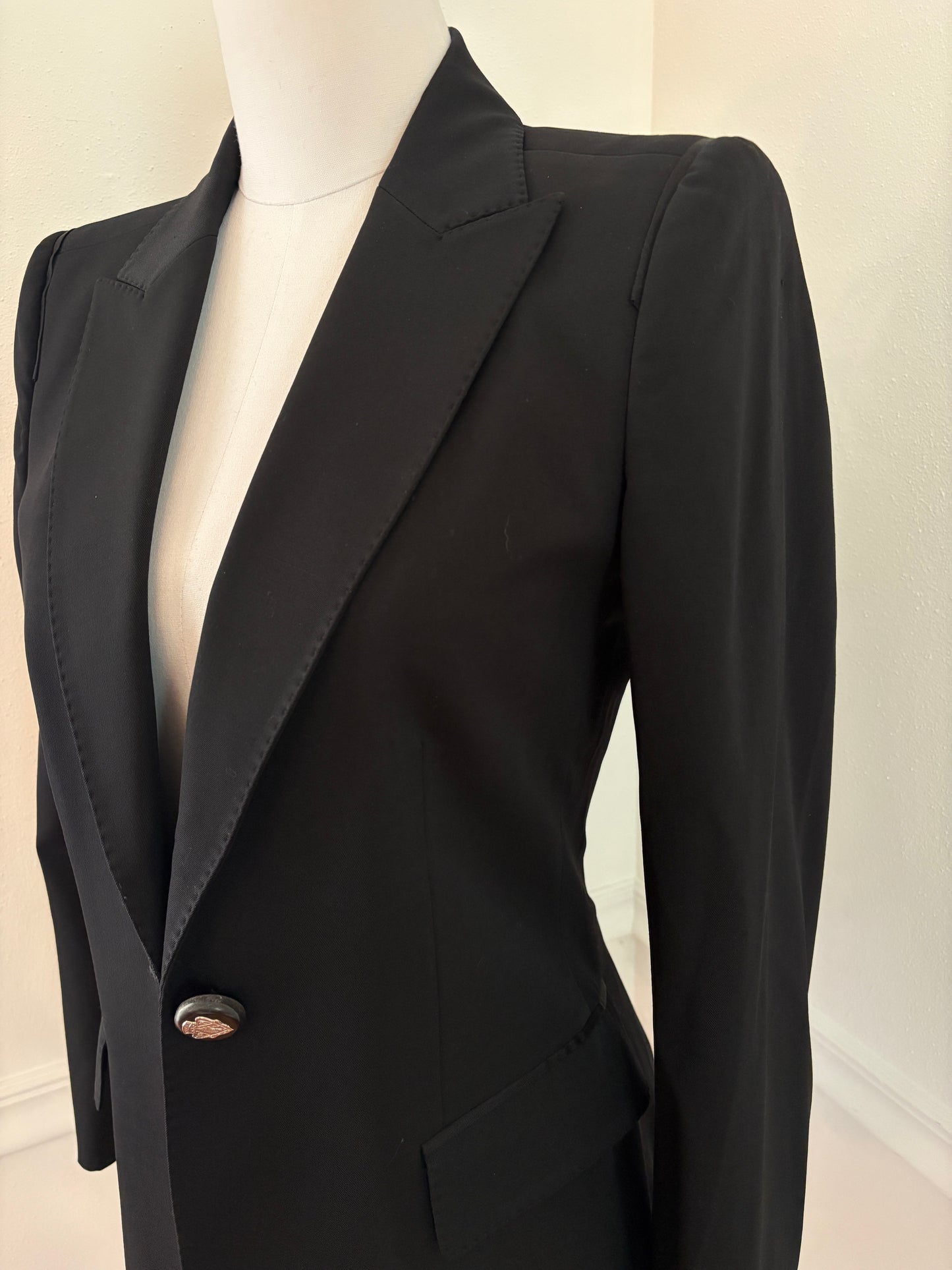 GUCCI Vintage 2007 Black Wool Equestrian Blazer Sz 40