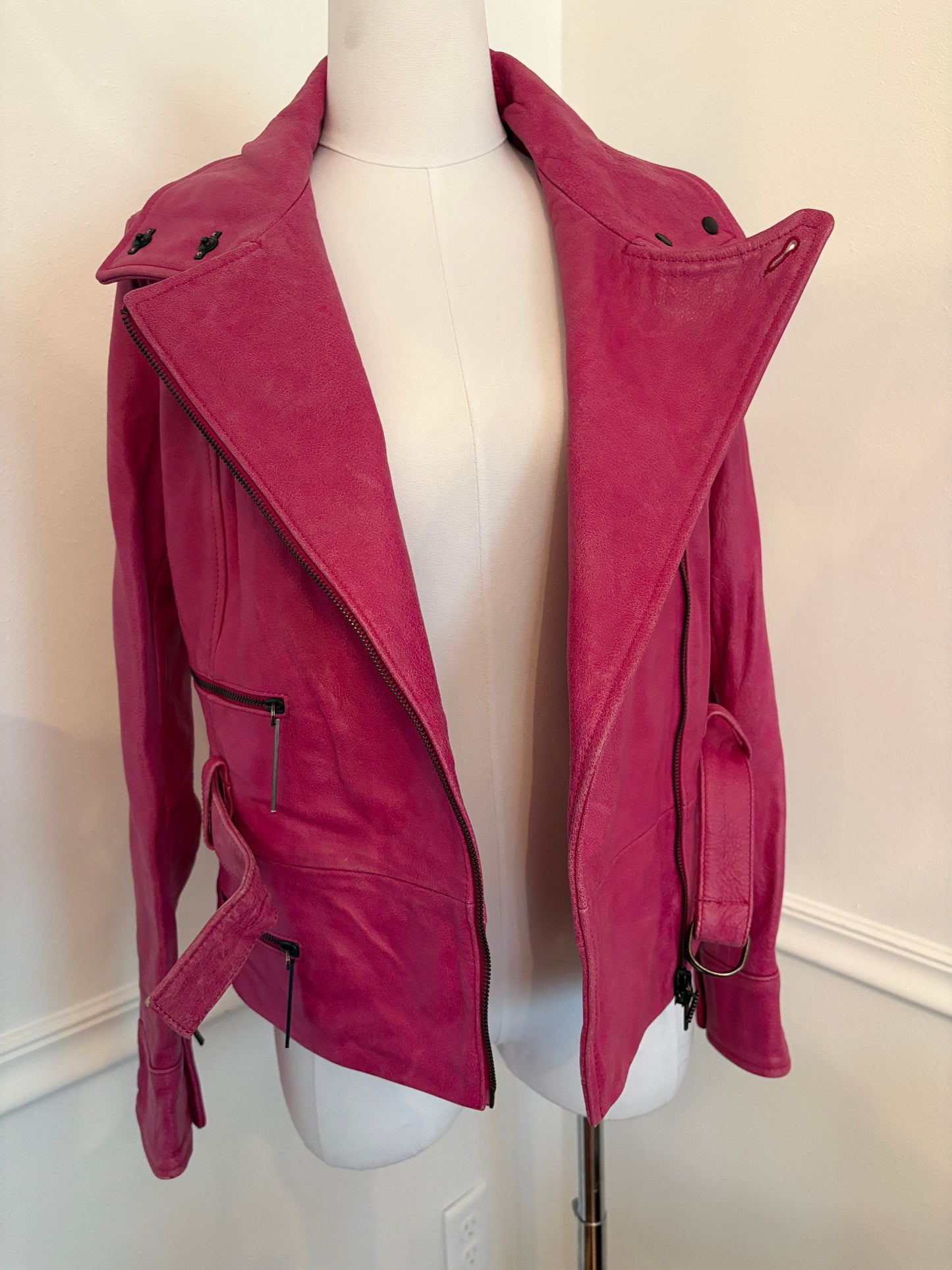 UNGARO 1990's Vintage Pink Leather Motorcycle Biker Jacket M