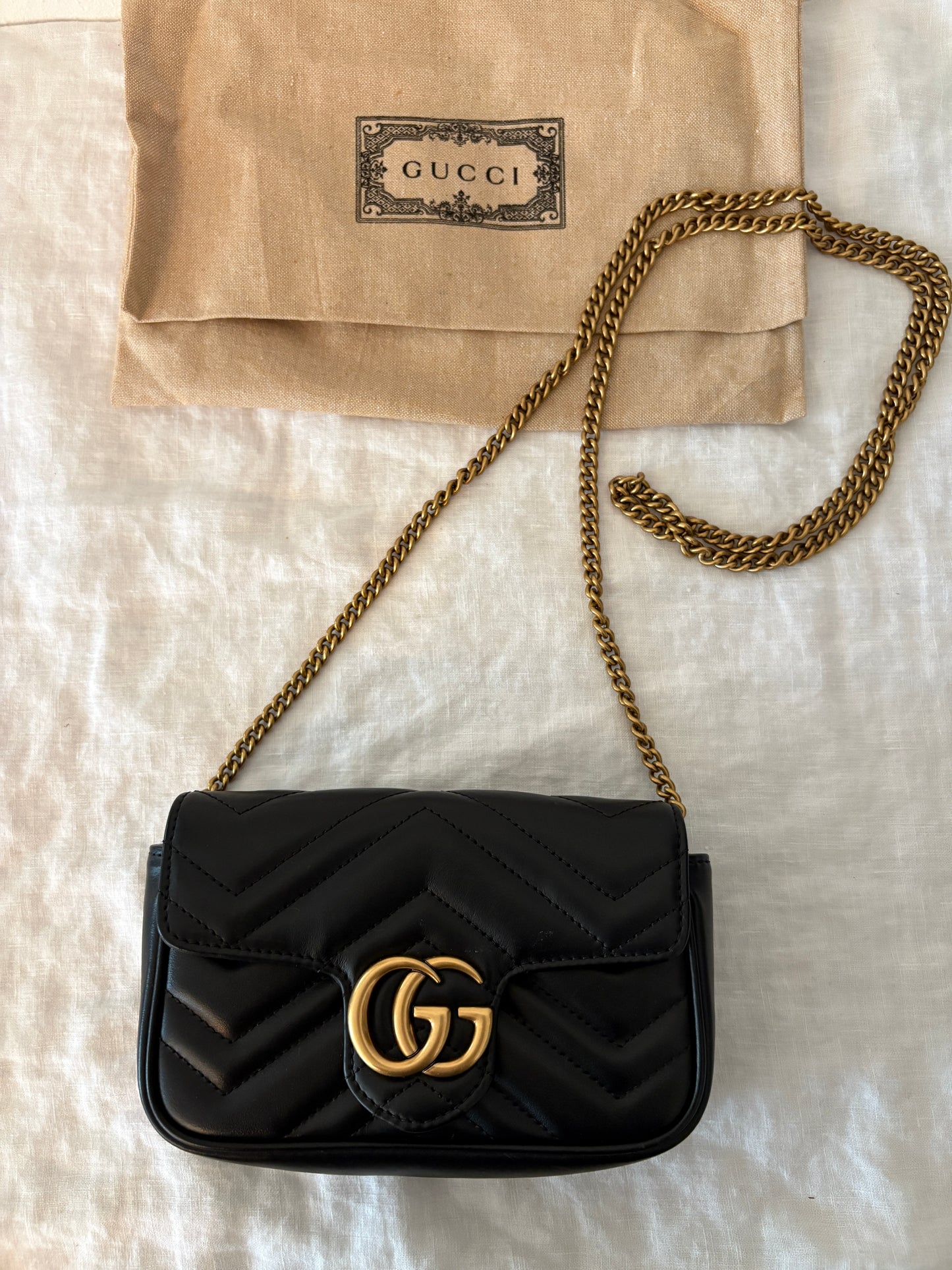 Gucci Black Leather Micro Marmont Crossbody Bag GHW