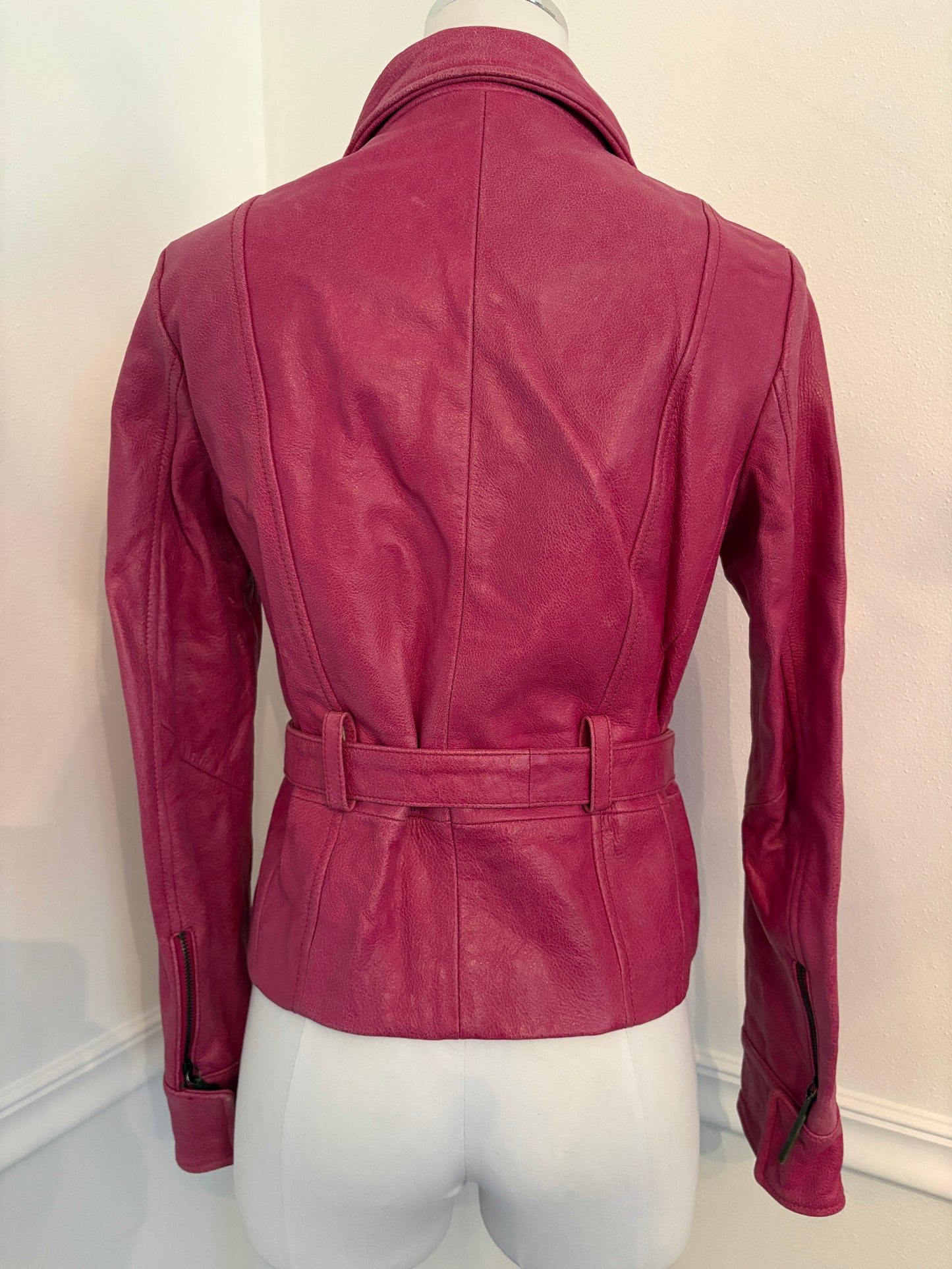 UNGARO 1990's Vintage Pink Leather Motorcycle Biker Jacket M