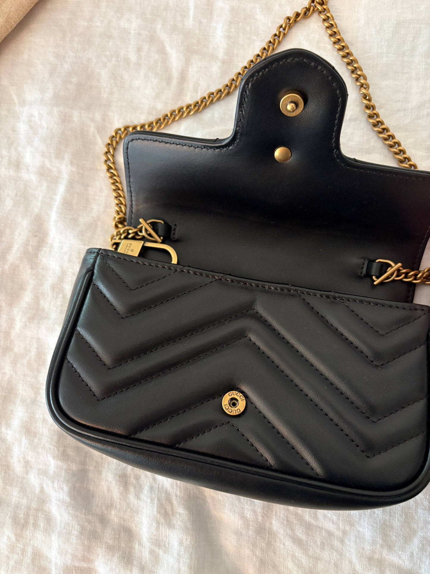 Gucci Black Leather Micro Marmont Crossbody Bag GHW
