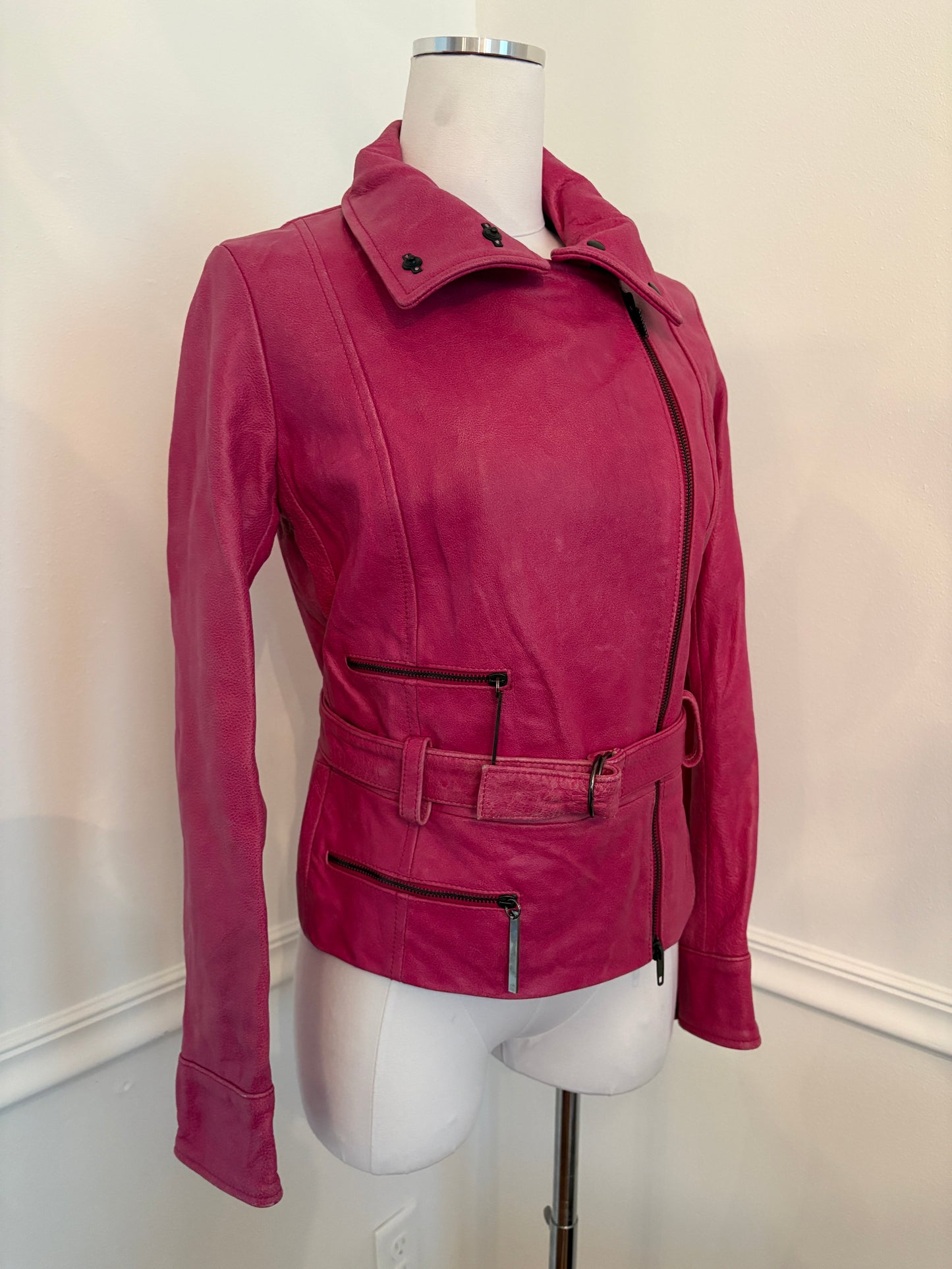 UNGARO 1990's Vintage Pink Leather Motorcycle Biker Jacket M