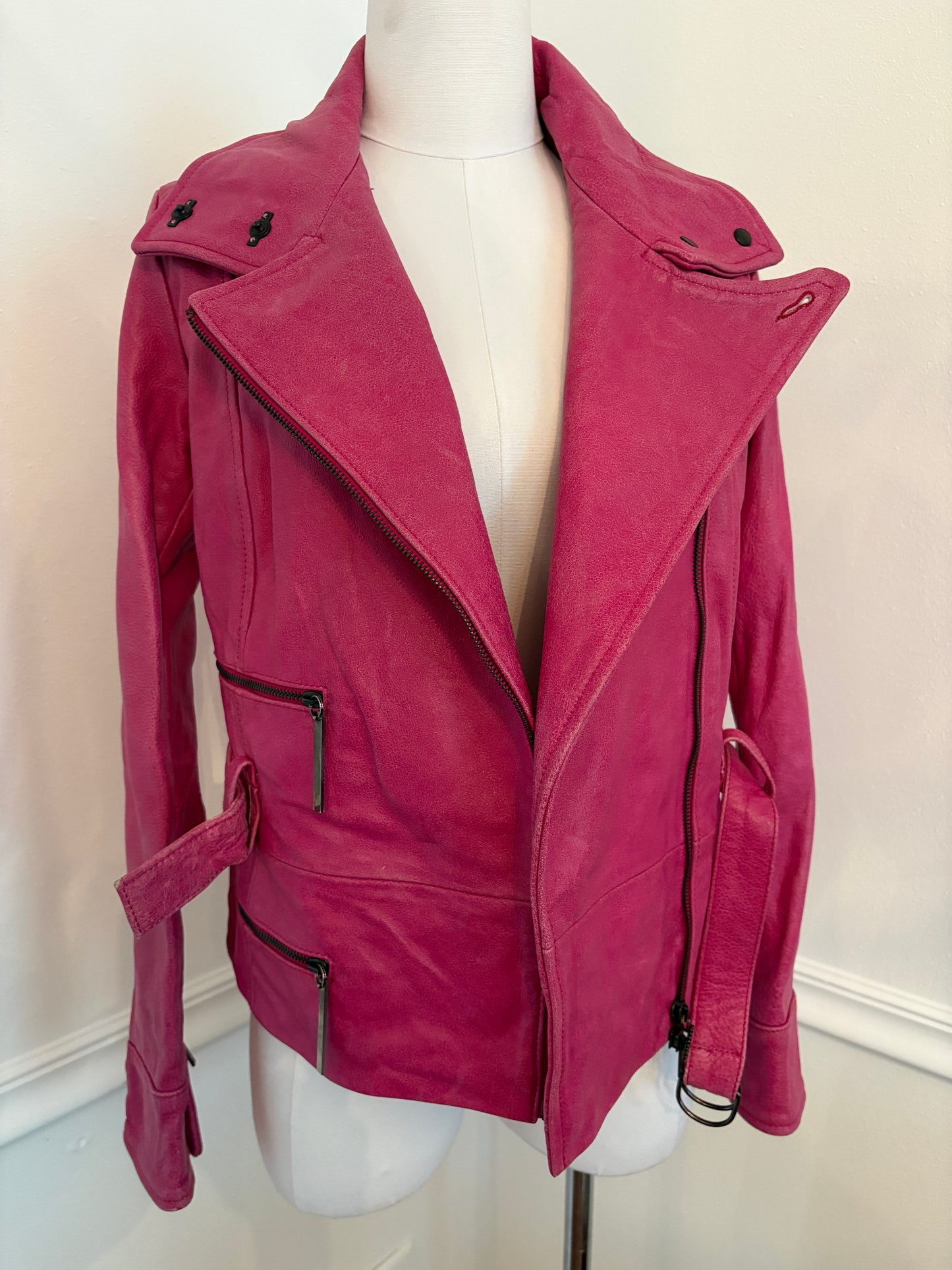 UNGARO 1990's Vintage Pink Leather Motorcycle Biker Jacket M