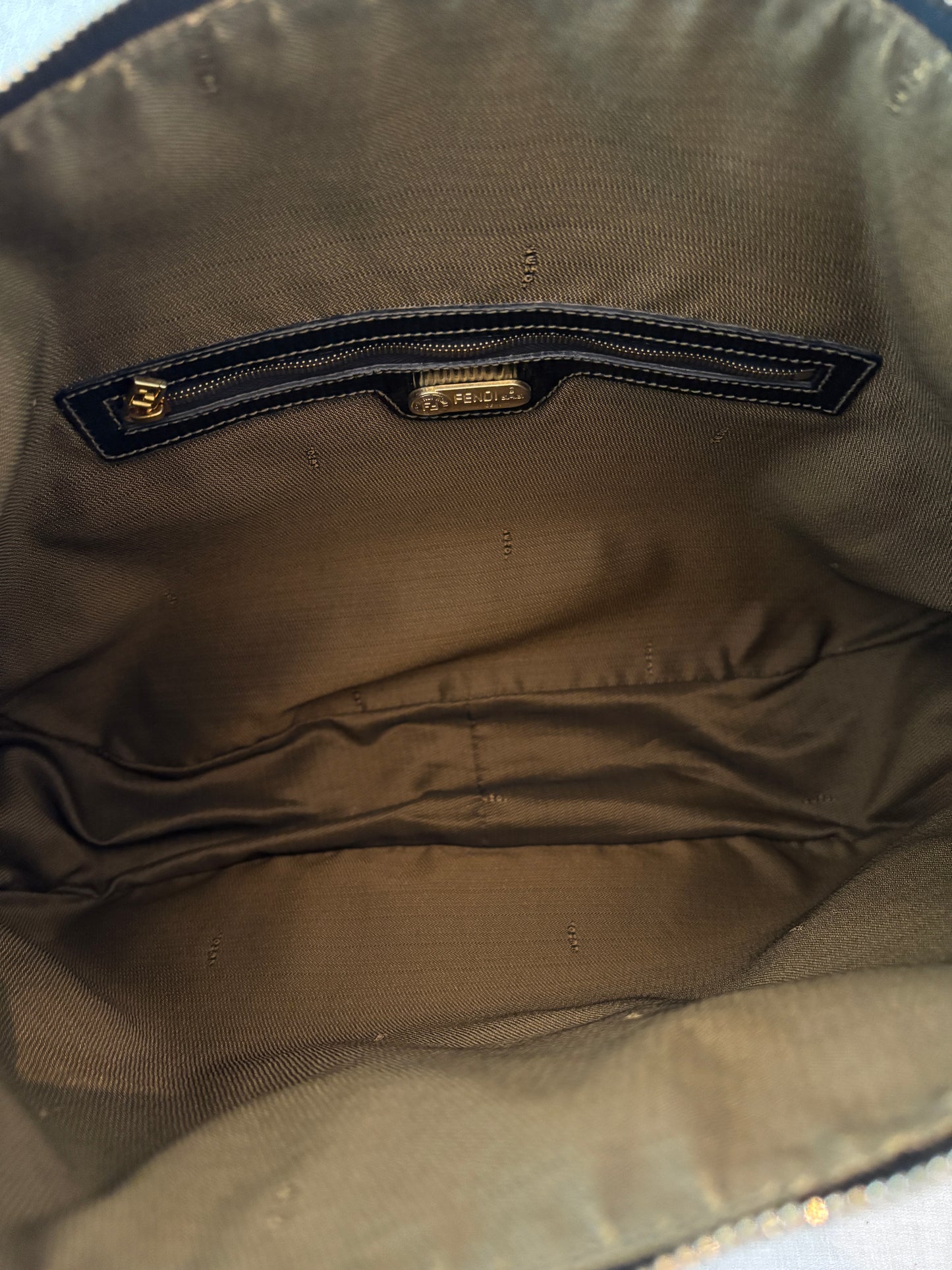 FENDI Vintage 1990’s Pequin Stripe Monogram Canvas Shoulder Bag