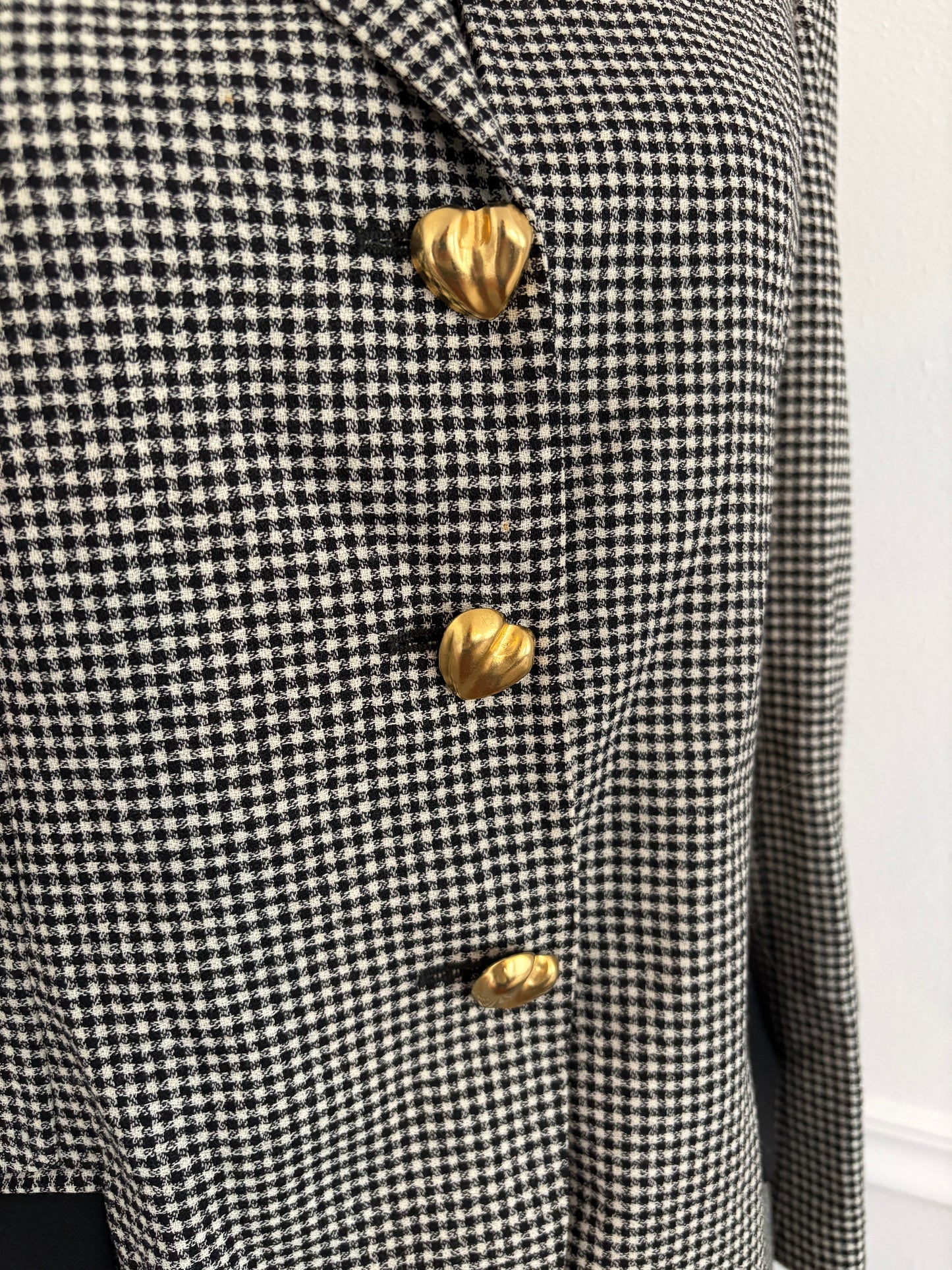 MOSCHINO Archival Vintage 1991 Houndstooth Blazer with Heart Buttons