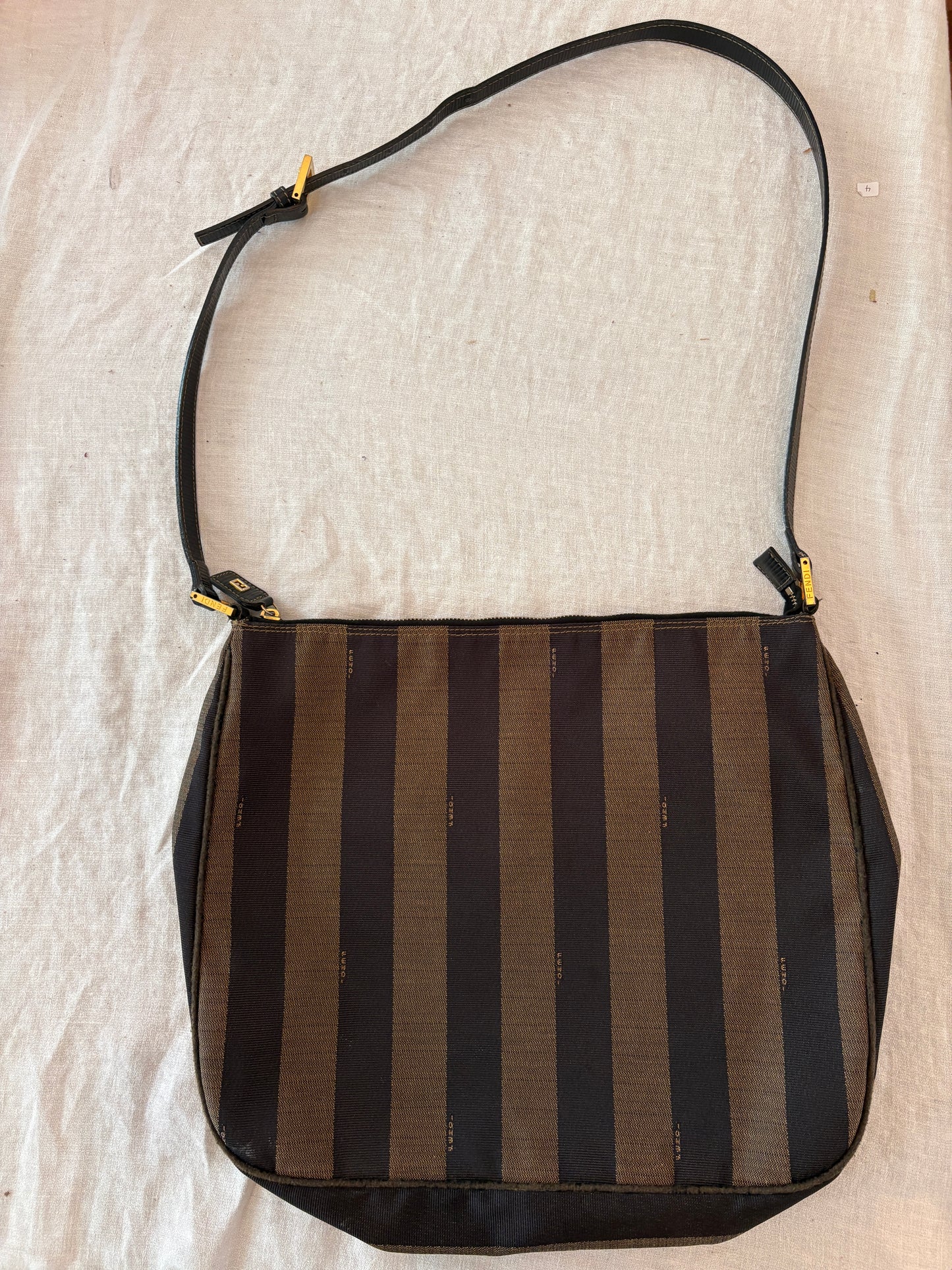FENDI Vintage 1990’s Pequin Stripe Monogram Canvas Shoulder Bag