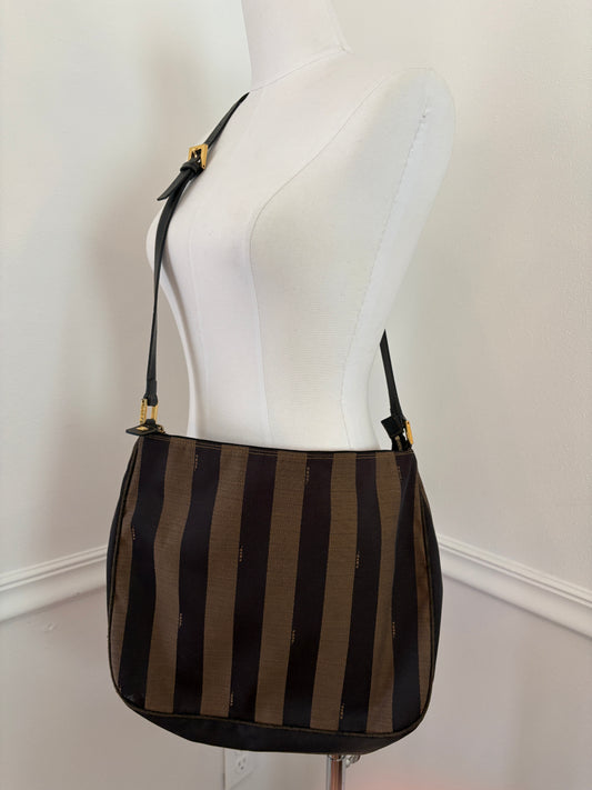 FENDI Vintage 1990’s Pequin Stripe Monogram Canvas Shoulder Bag