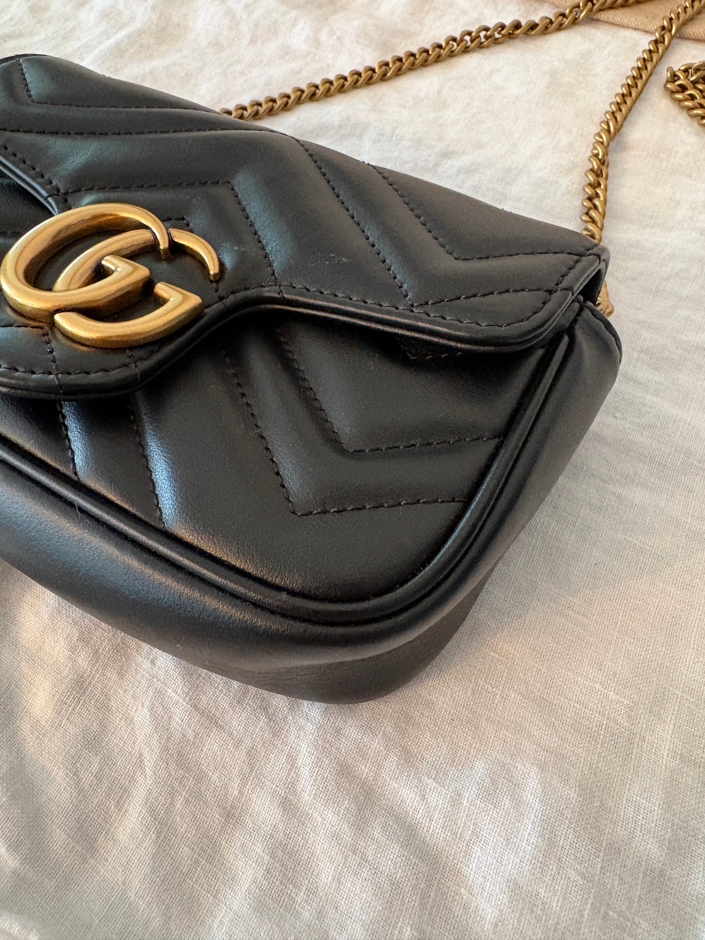 Gucci Black Leather Micro Marmont Crossbody Bag GHW