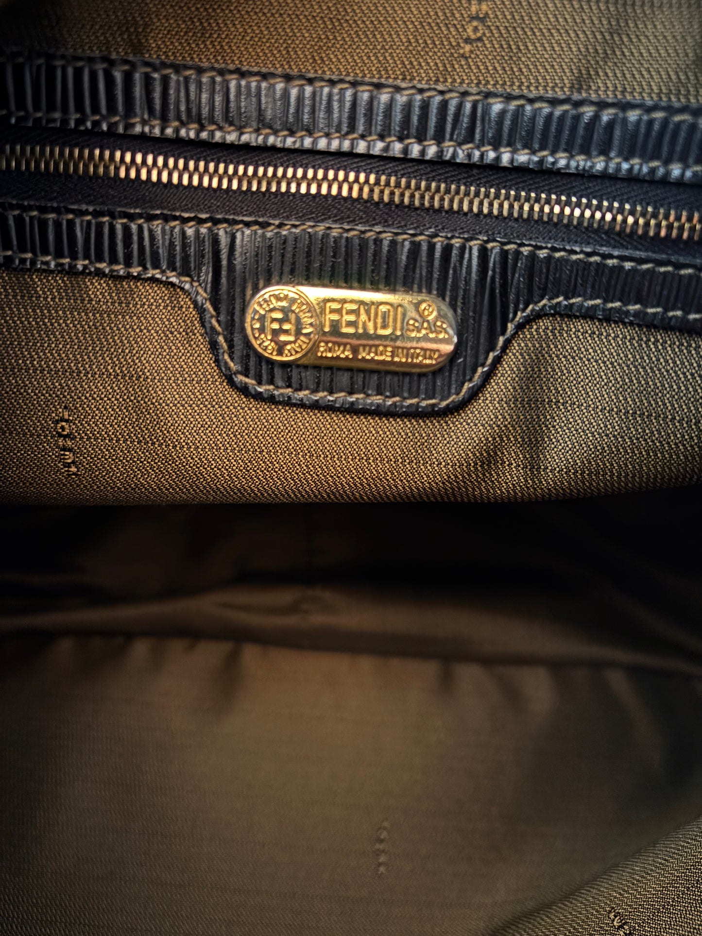 FENDI Vintage 1990’s Pequin Stripe Monogram Canvas Shoulder Bag