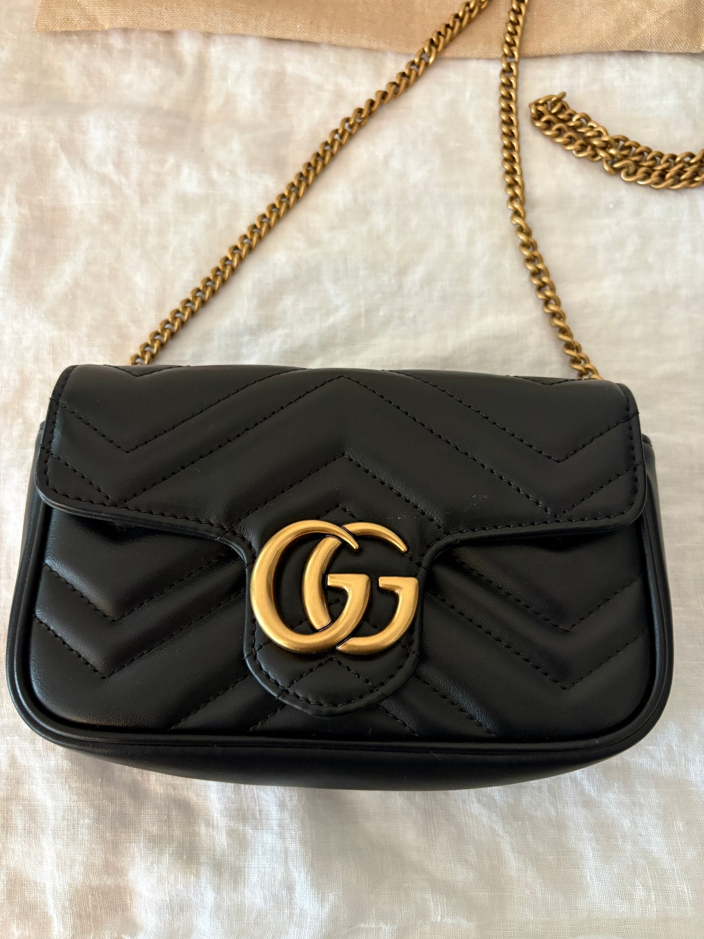 Gucci Black Leather Micro Marmont Crossbody Bag GHW