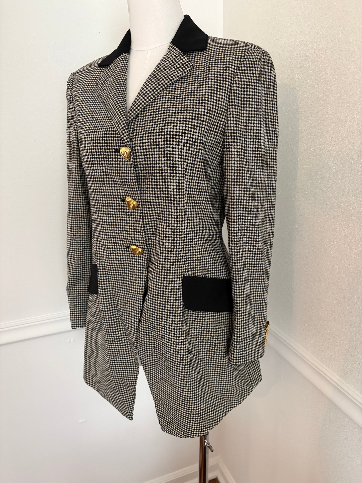 MOSCHINO Archival Vintage 1991 Houndstooth Blazer with Heart Buttons