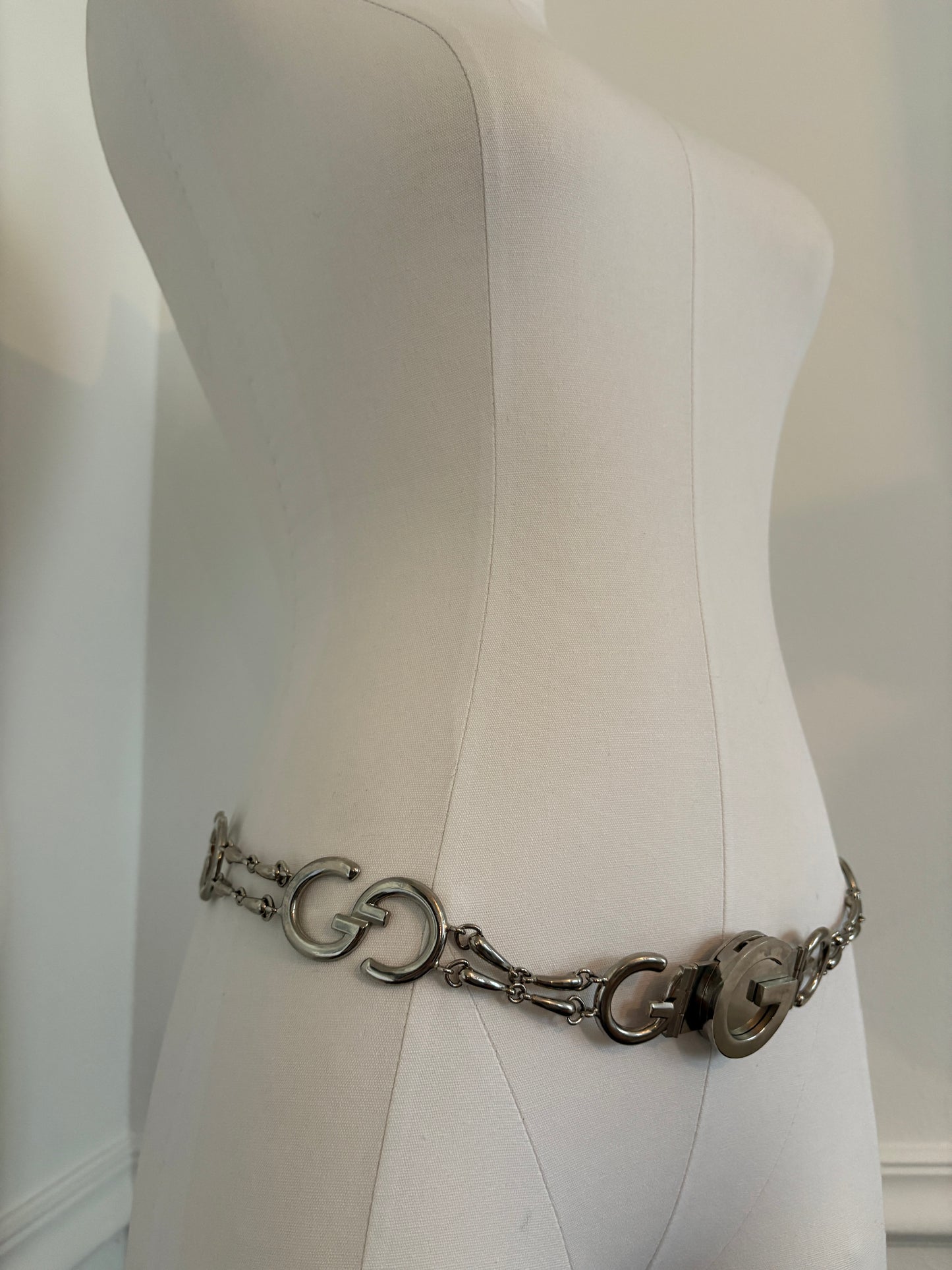 GUCCI 1970’s Archival Vintage Silver GG and Horse Bit Belt