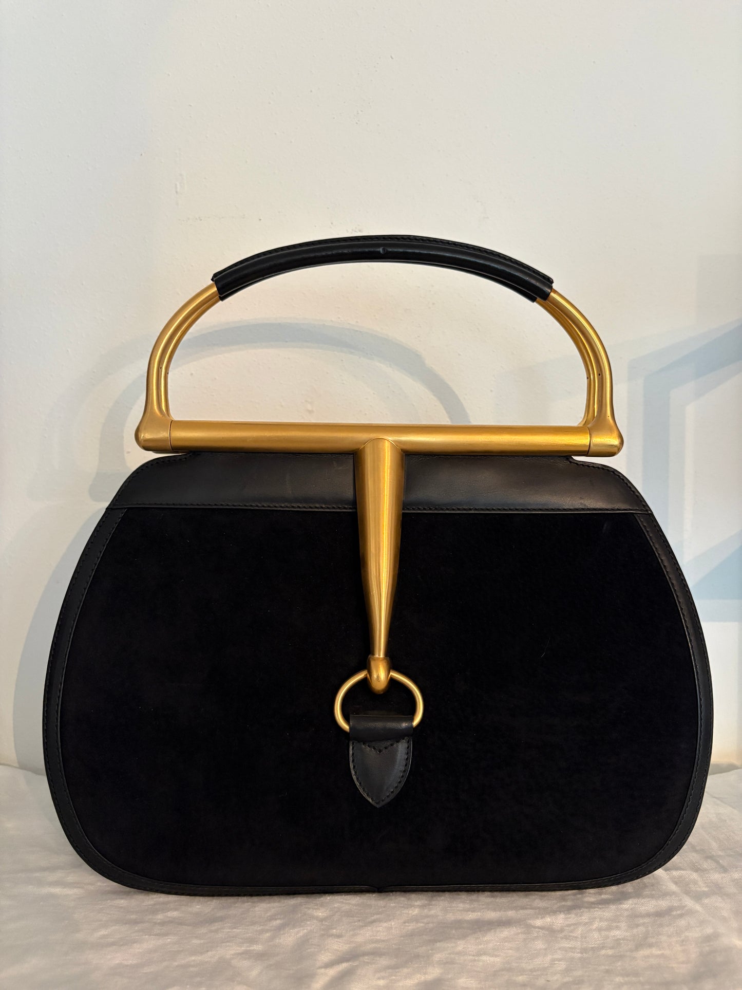 GUCCI 1994 Archival Vintage Black Suede Giant Snaffle Bit Bag