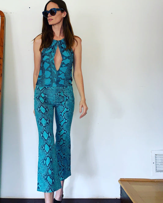 Vintage GUCCI by Tom Ford Beaded Embellished Leather Snakeskin Snake Skin Python Print Flowy Tank Top Evening Blouse Tunic Deep V - RARE!!!