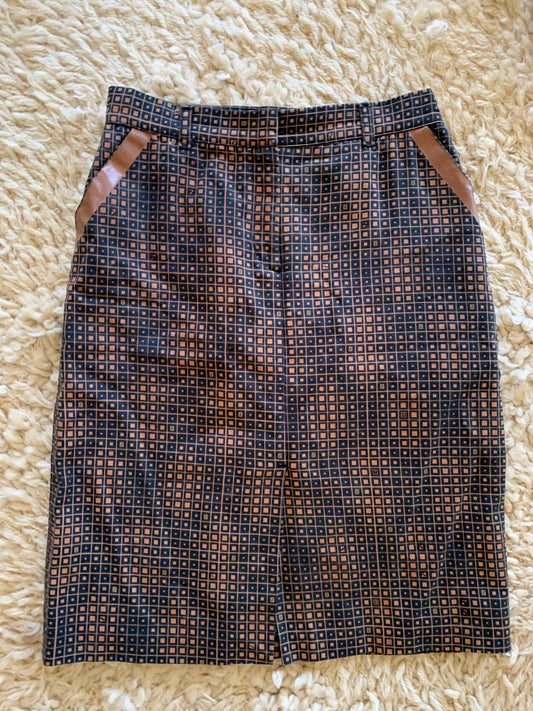 Vintage FENDI FF Micro Zucca Print MONOGRAM Silk Womens Brown Black Dress Knee Length Pencil Skirt Evening Button Skirt S M - Wow!!