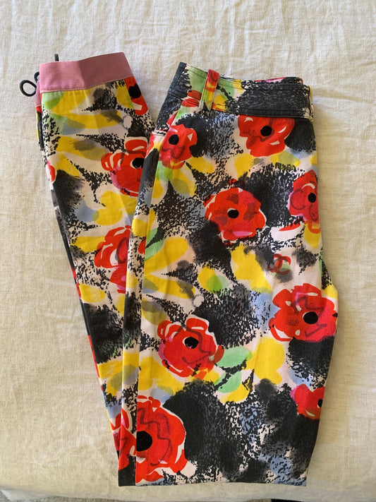 SUPER RARE Vintage 1997 97p CHANEL Cc logo graffiti Monogram Floral Pants Jeans Dress Trousers Waist Size 4